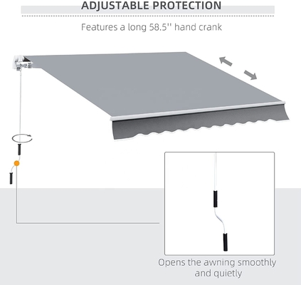 আউটডোর ম্যানুয়াল retractable অ্যারিং কভার আশ্রয় 300 * 200CM আকার এবং ম্যানুয়াল অপারেশন পদ্ধতি সঙ্গে