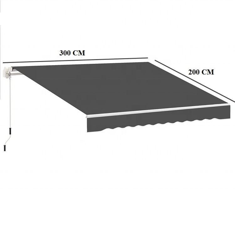 300 * 200CM ম্যানুয়াল ক্র্যাঙ্ক হ্যান্ডেল ওয়াটারপ্রুফ অ্যারিং সানশ্যাড আশ্রয় ভ্যান উইন্ডোর জন্য
